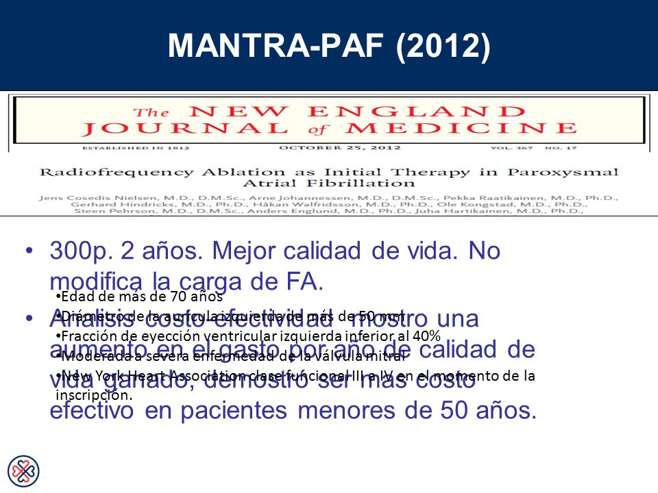 MANTRA-PAF (2012) 300p. 2 años. Mejor calidad de vida. No modifica la carga de FA.