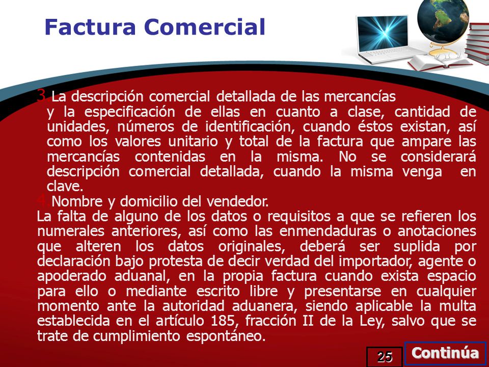 Factura Comercial La descripción comercial detallada de las mercancías