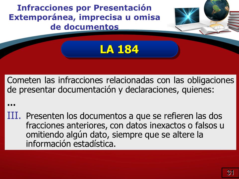 Infracciones por Presentación Extemporánea, imprecisa u omisa de documentos