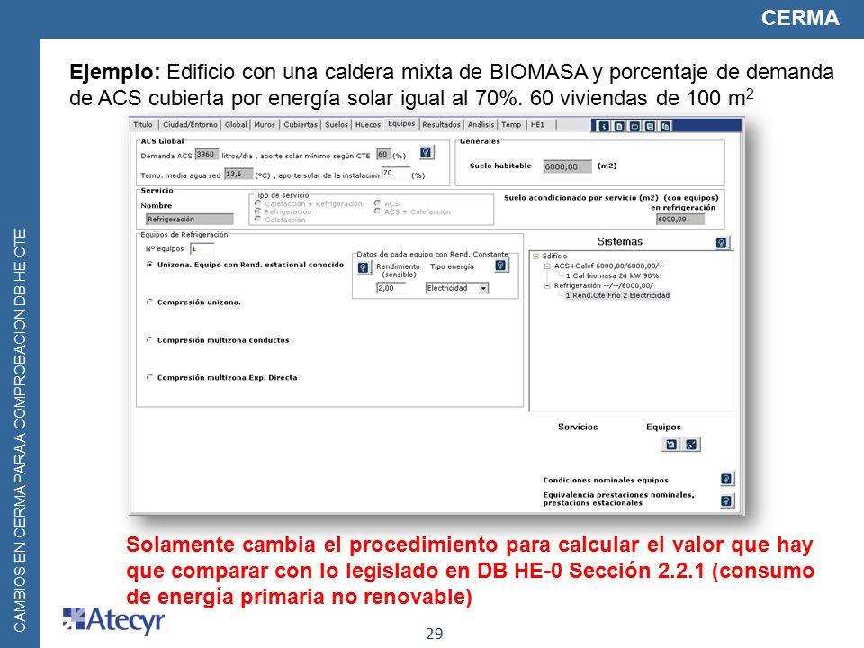 CERMA Ejemplo: Edificio con una caldera mixta de BIOMASA y porcentaje de demanda.