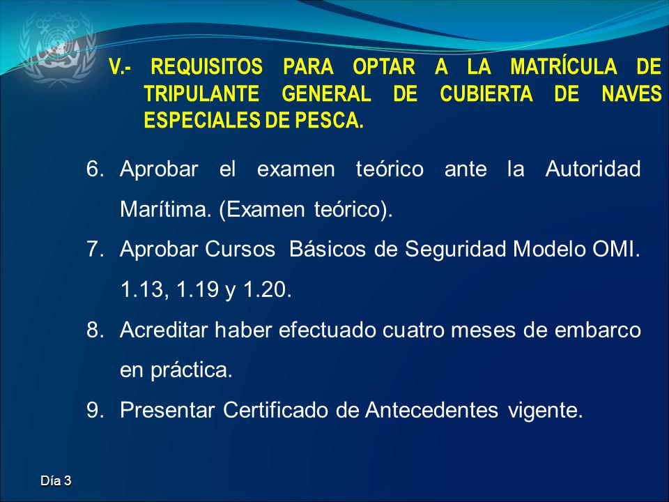 Aprobar Cursos Básicos de Seguridad Modelo OMI. 1.13, 1.19 y 1.20.