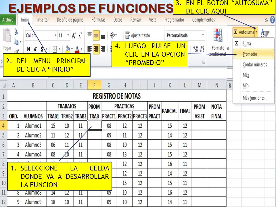 EJEMPLOS DE FUNCIONES EN EL BOTON AUTOSUMA DE CLIC AQUI