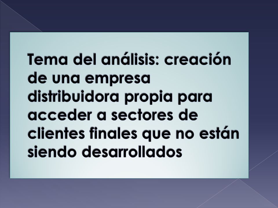 Tema del análisis: creación de una empresa distribuidora propia para acceder a sectores de clientes finales que no están siendo desarrollados