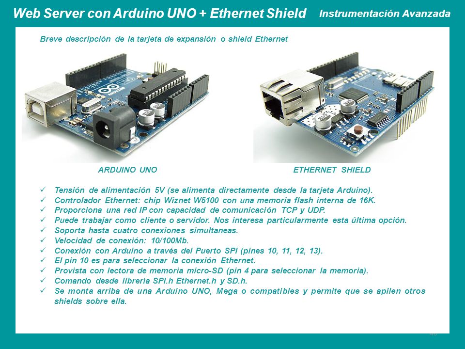 Web Server con Arduino UNO + Ethernet Shield Instrumentación Avanzada