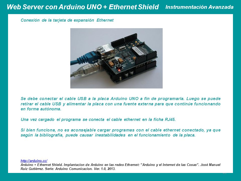 Web Server con Arduino UNO + Ethernet Shield Instrumentación Avanzada