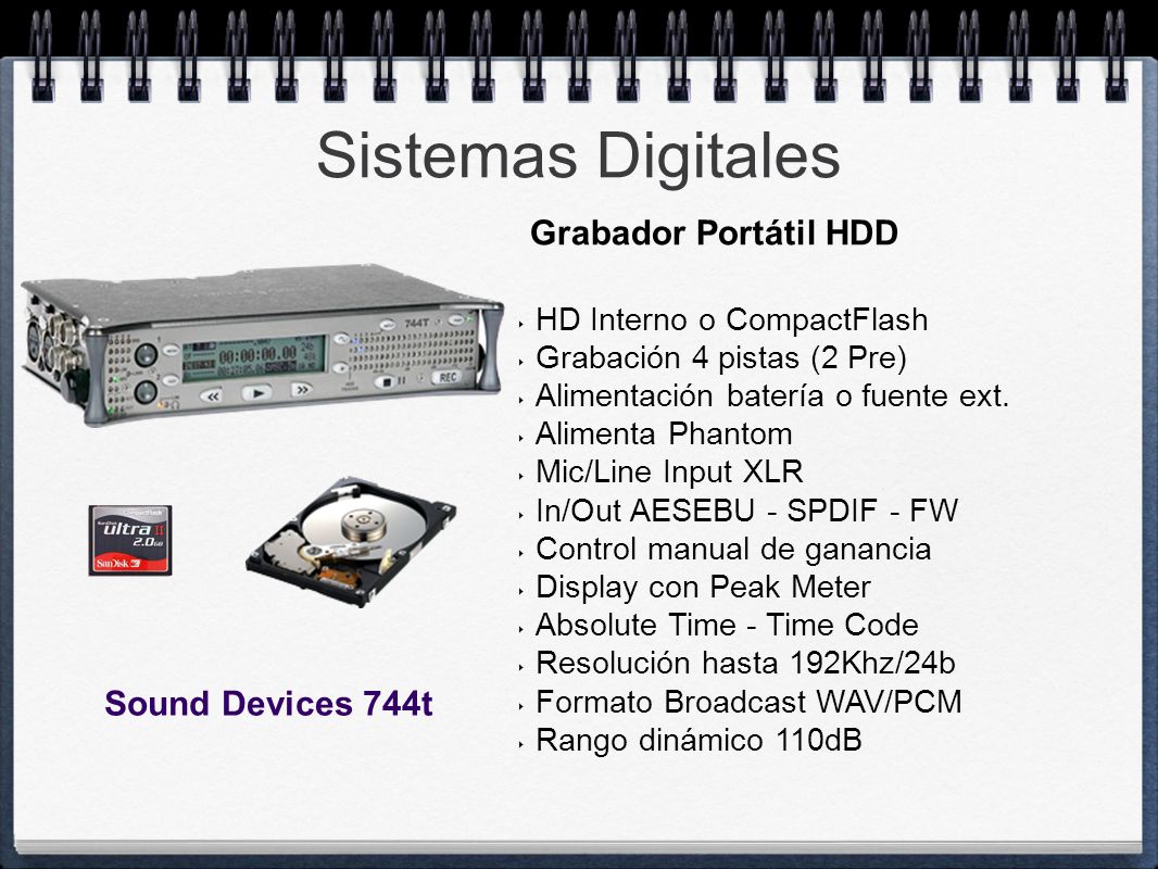 Sistemas Digitales Grabador Portátil HDD Sound Devices 744t