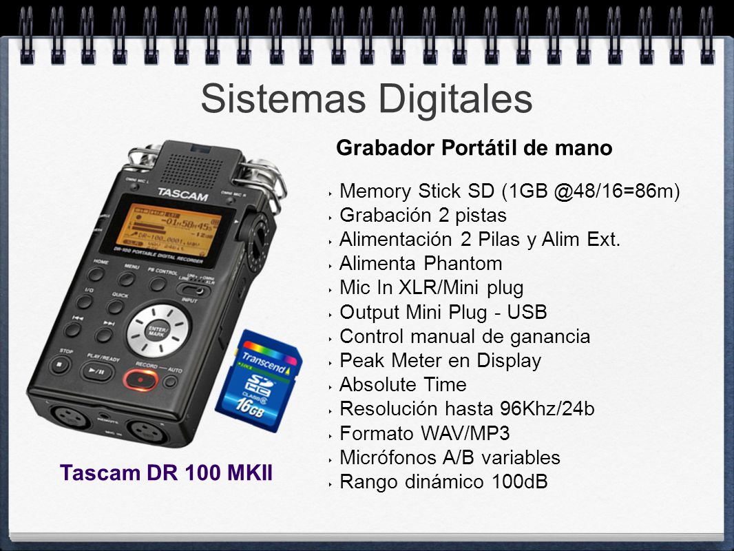 Sistemas Digitales Grabador Portátil de mano Tascam DR 100 MKII