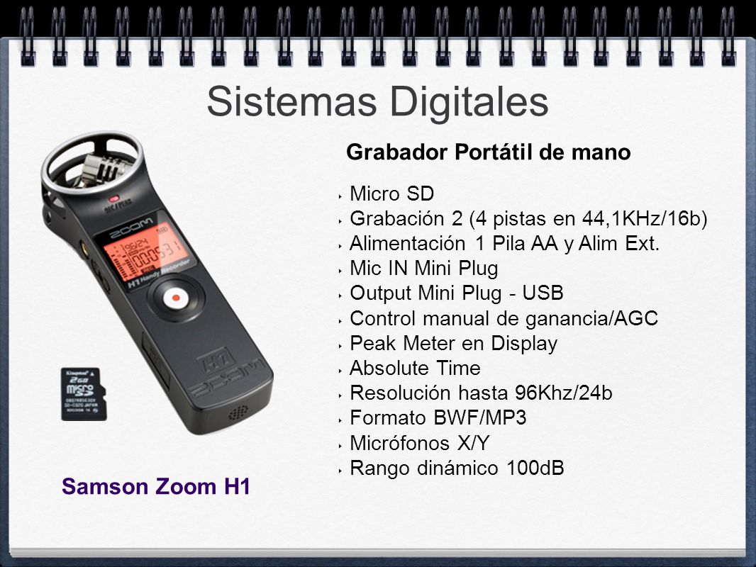Sistemas Digitales Grabador Portátil de mano Samson Zoom H1 Micro SD