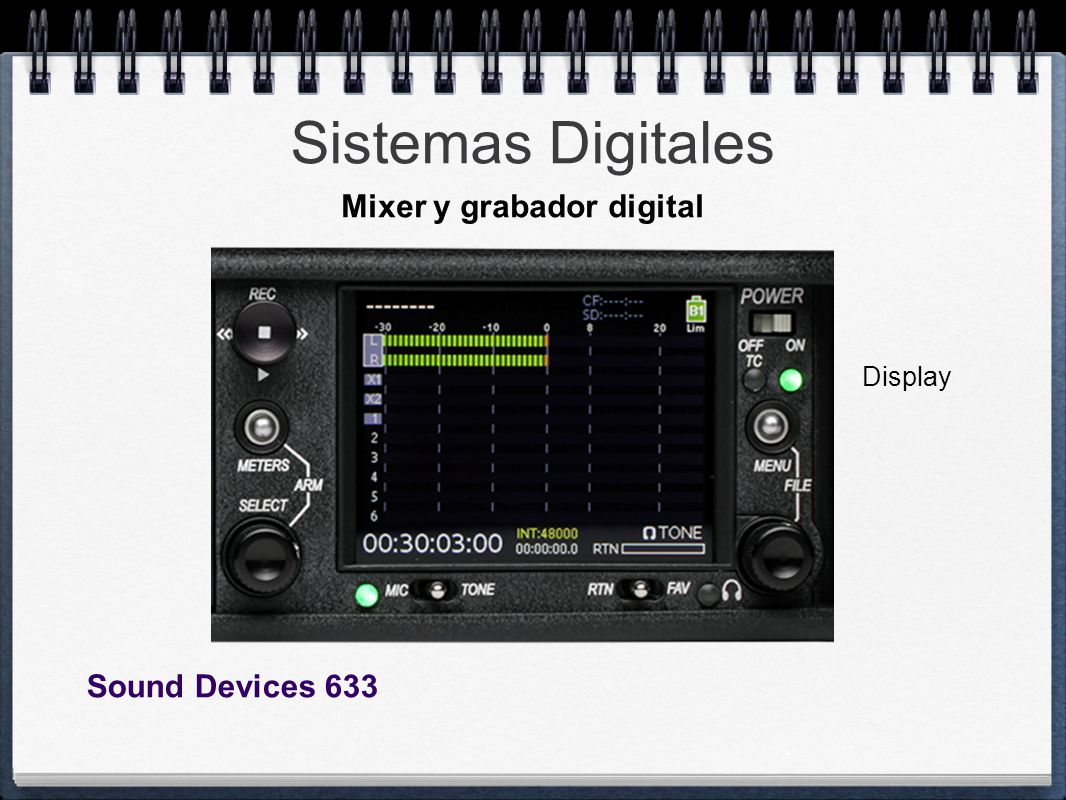 Sistemas Digitales Mixer y grabador digital Display Sound Devices 633