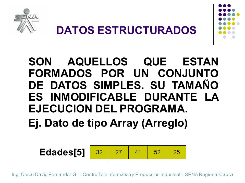 Ej. Dato de tipo Array (Arreglo)