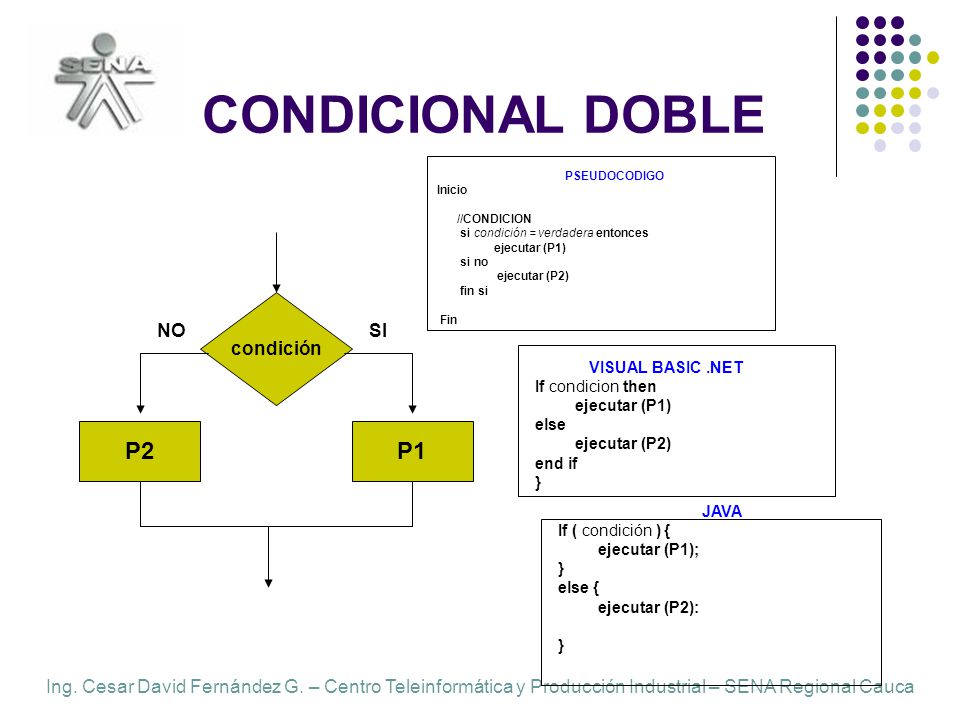 CONDICIONAL DOBLE P2 P1 condición NO SI VISUAL BASIC .NET