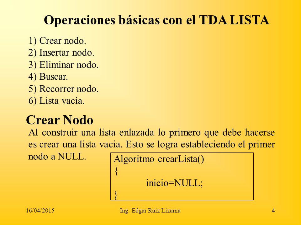 Operaciones básicas con el TDA LISTA