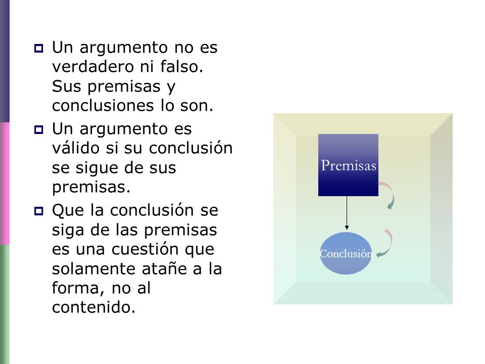 Un argumento es válido si su conclusión se sigue de sus premisas.