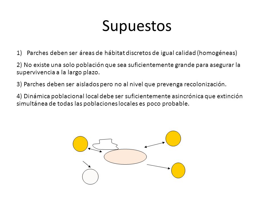 Supuestos Parches deben ser áreas de hábitat discretos de igual calidad (homogéneas)