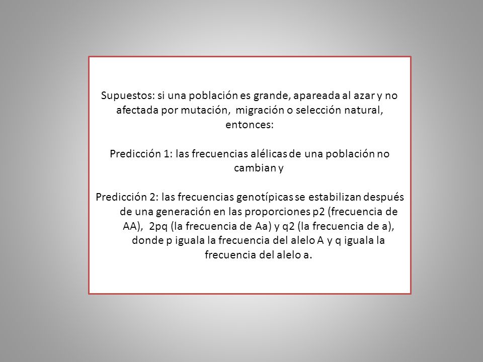 Predicción 1: las frecuencias alélicas de una población no cambian y