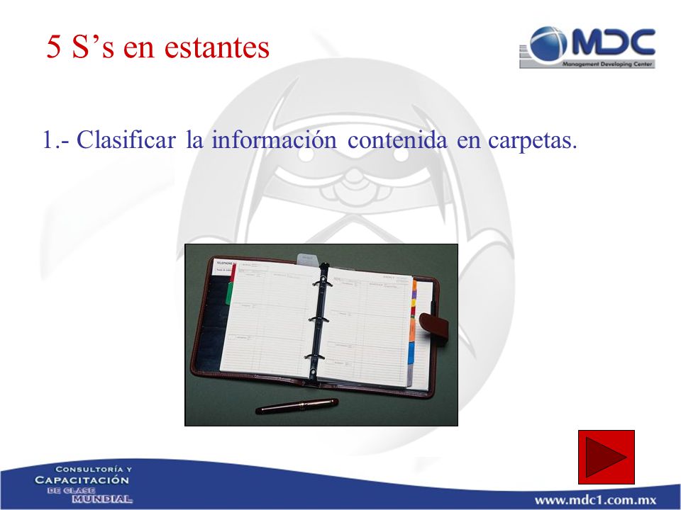 5 S’s en estantes 1.- Clasificar la información contenida en carpetas.
