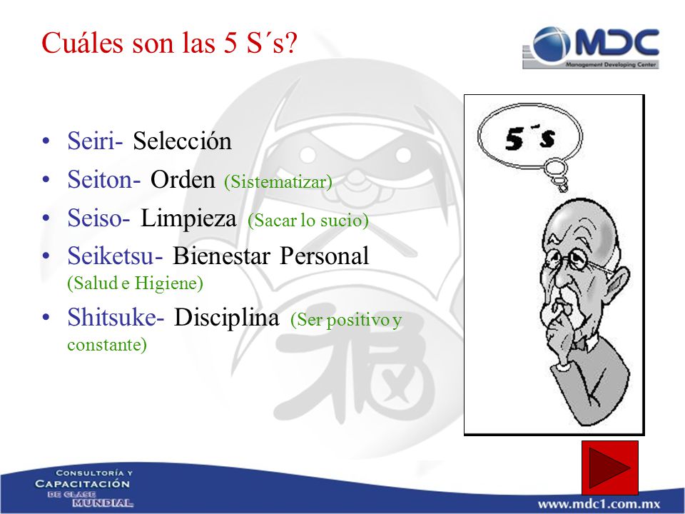 Cuáles son las 5 S´s Seiri- Selección Seiton- Orden (Sistematizar)
