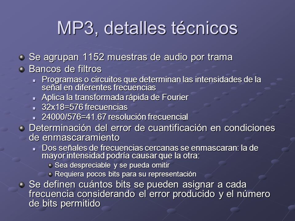 MP3, detalles técnicos Se agrupan 1152 muestras de audio por trama