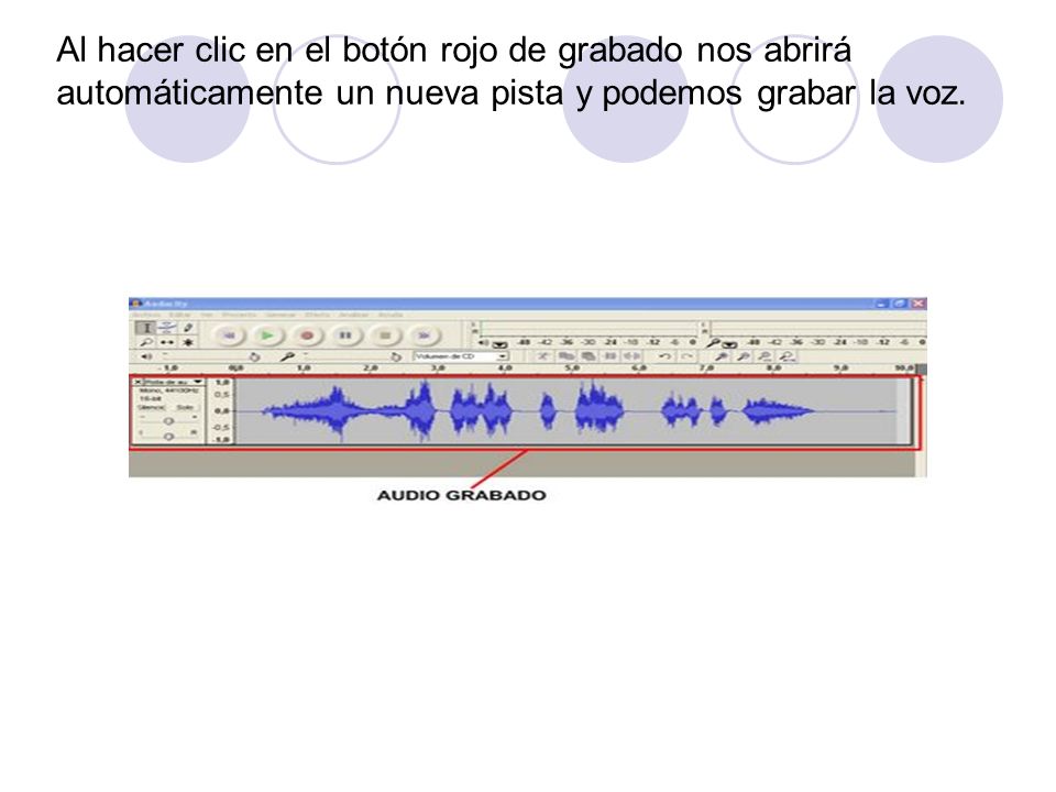 Al hacer clic en el botón rojo de grabado nos abrirá automáticamente un nueva pista y podemos grabar la voz.
