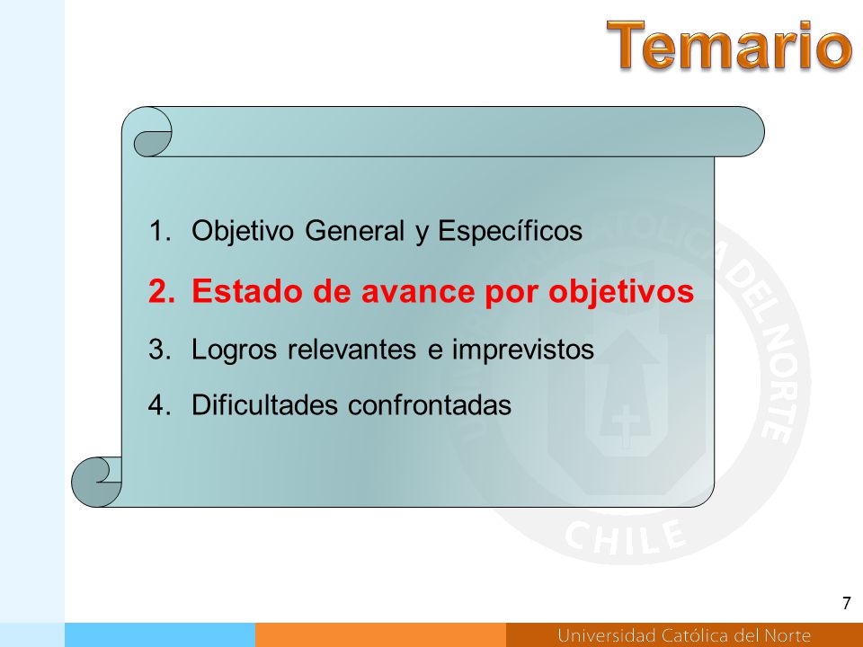 Temario Estado de avance por objetivos Objetivo General y Específicos