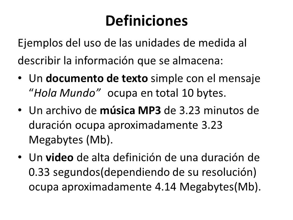Definiciones Ejemplos del uso de las unidades de medida al