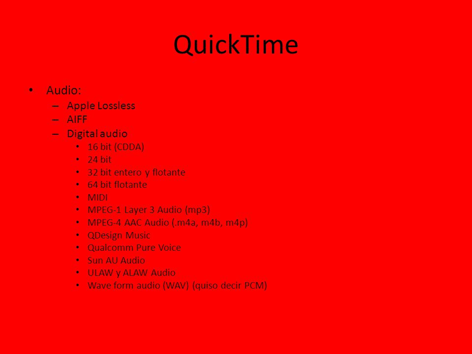 QuickTime Audio: Apple Lossless AIFF Digital audio 16 bit (CDDA)