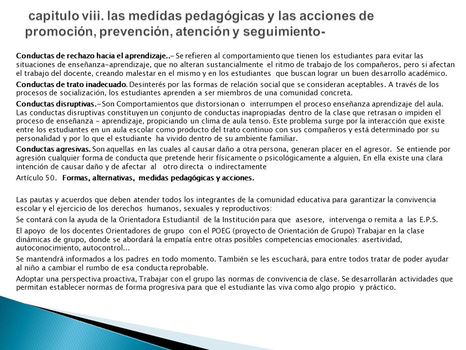 capitulo viii. las medidas pedagógicas y las acciones de promoción, prevención, atención y seguimiento-