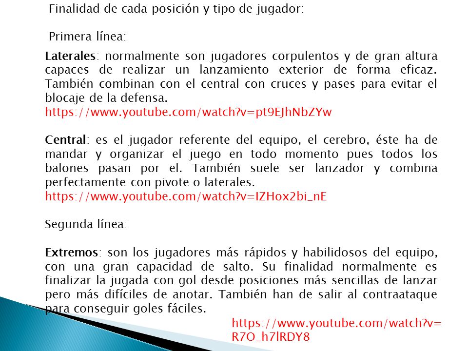 Finalidad de cada posición y tipo de jugador: