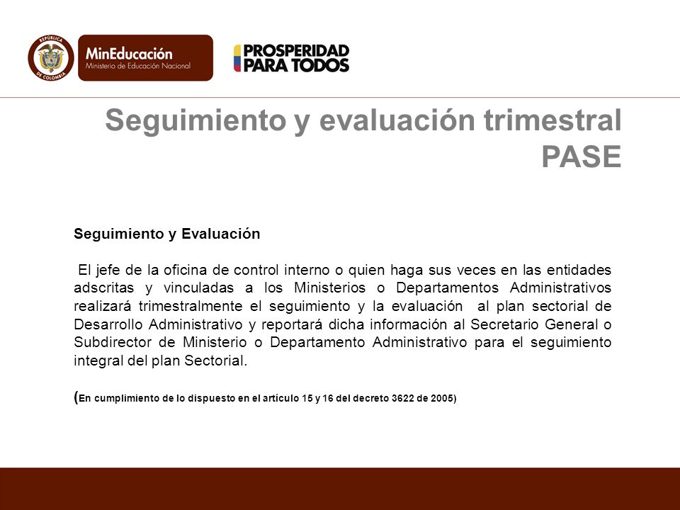 Seguimiento y evaluación trimestral PASE