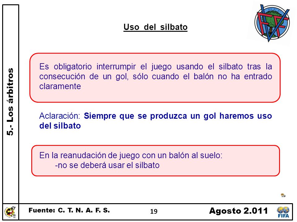 Aclaración: Siempre que se produzca un gol haremos uso del silbato