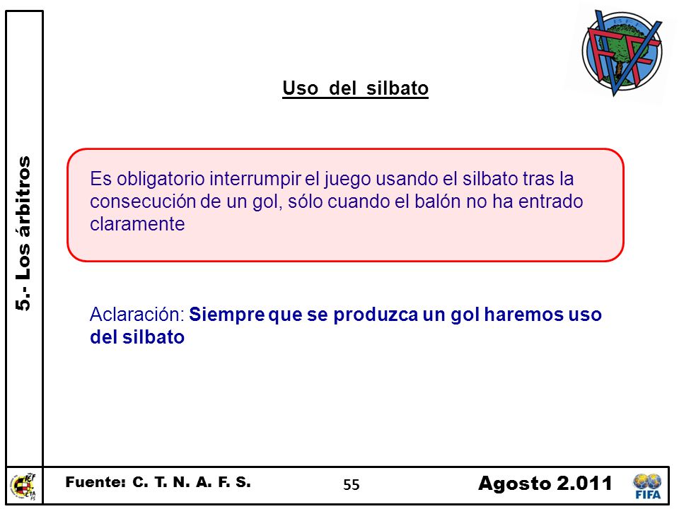 Aclaración: Siempre que se produzca un gol haremos uso del silbato