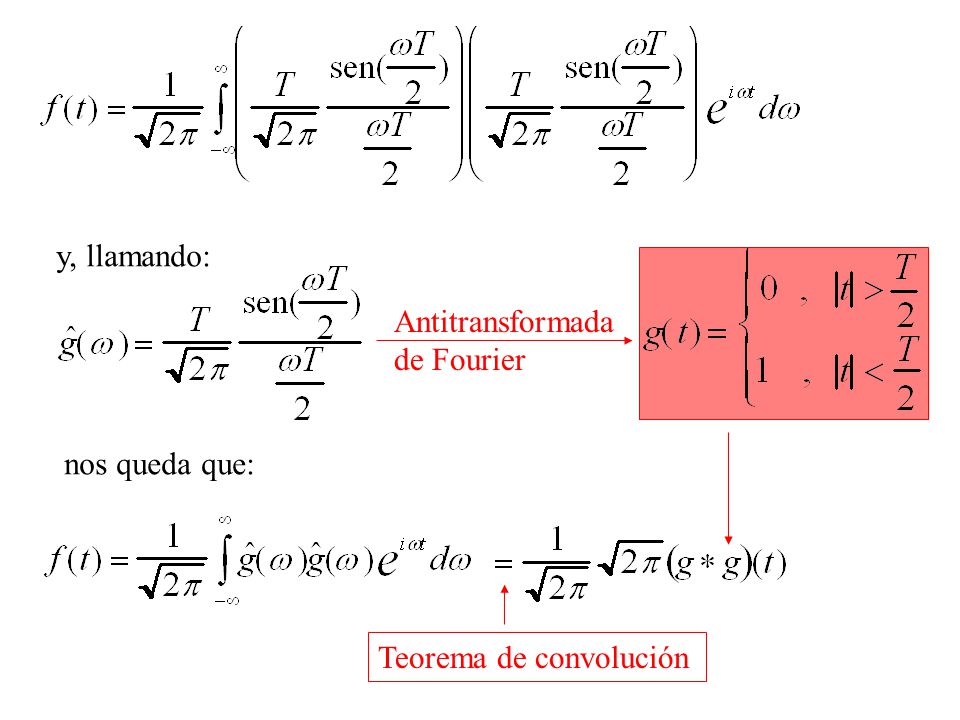 y, llamando: Antitransformada de Fourier nos queda que: Teorema de convolución