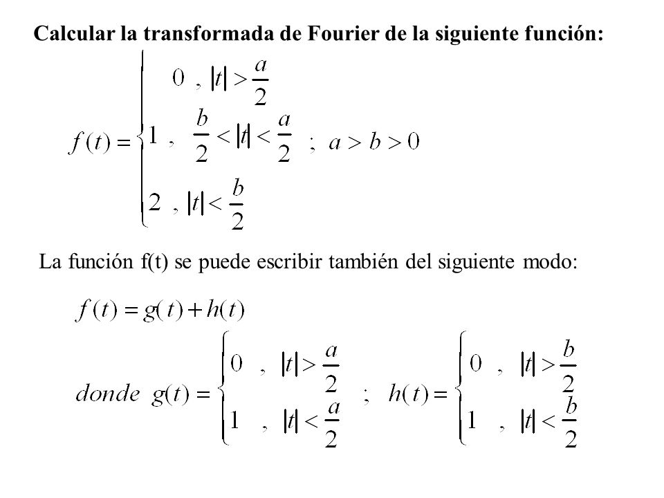 Calcular la transformada de Fourier de la siguiente función: