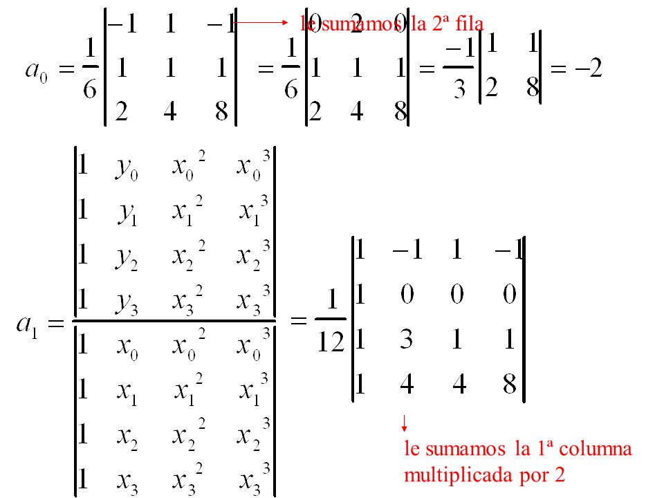 le sumamos la 2ª fila le sumamos la 1ª columna multiplicada por 2