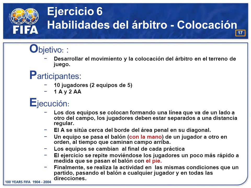 Ejercicio 6 Habilidades del árbitro - Colocación