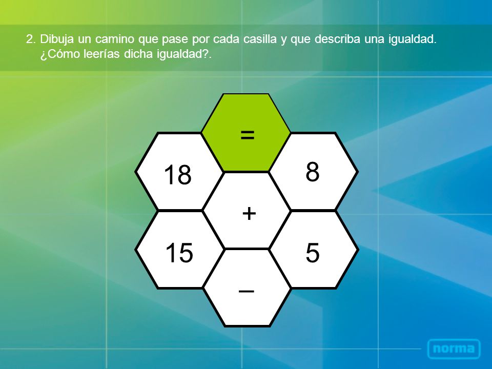 2. Dibuja un camino que pase por cada casilla y que describa una igualdad.