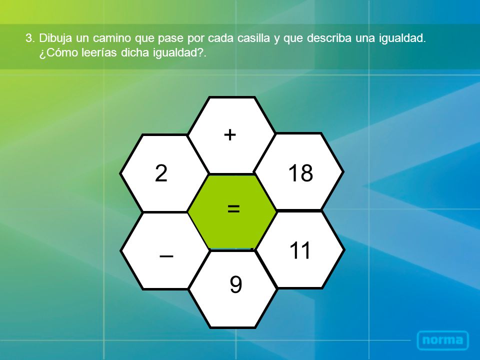 3. Dibuja un camino que pase por cada casilla y que describa una igualdad.