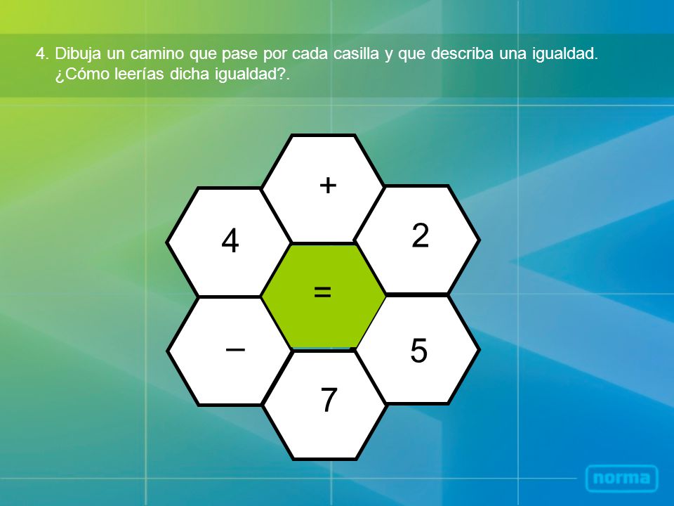 4. Dibuja un camino que pase por cada casilla y que describa una igualdad.