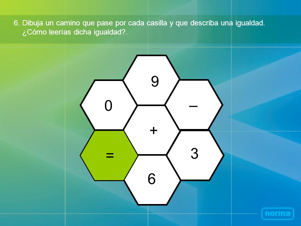 6. Dibuja un camino que pase por cada casilla y que describa una igualdad.