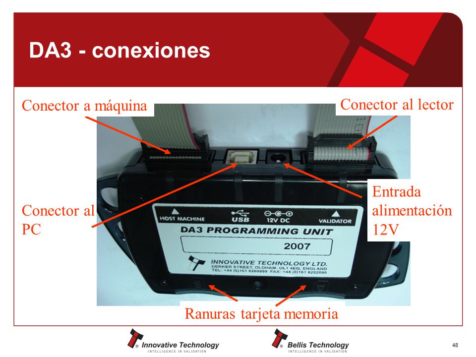 DA3 - conexiones Conector a máquina Conector al lector