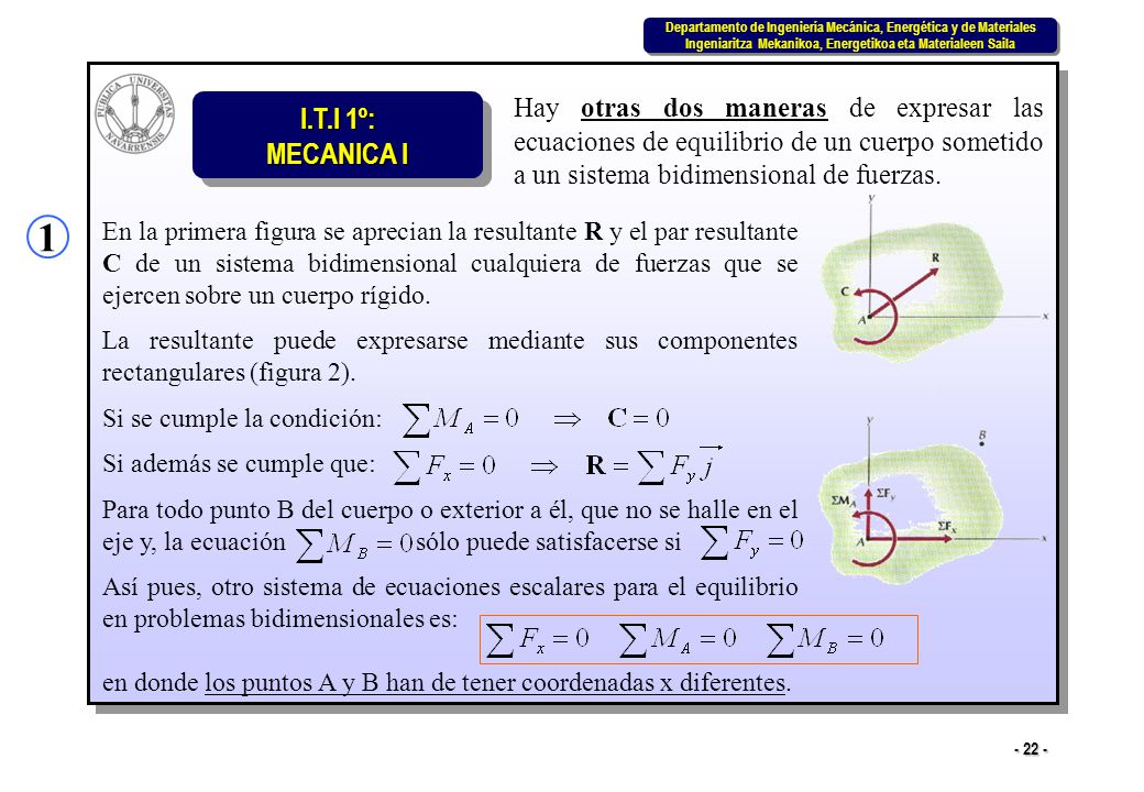 Hay otras dos maneras de expresar las ecuaciones de equilibrio de un cuerpo sometido a un sistema bidimensional de fuerzas.