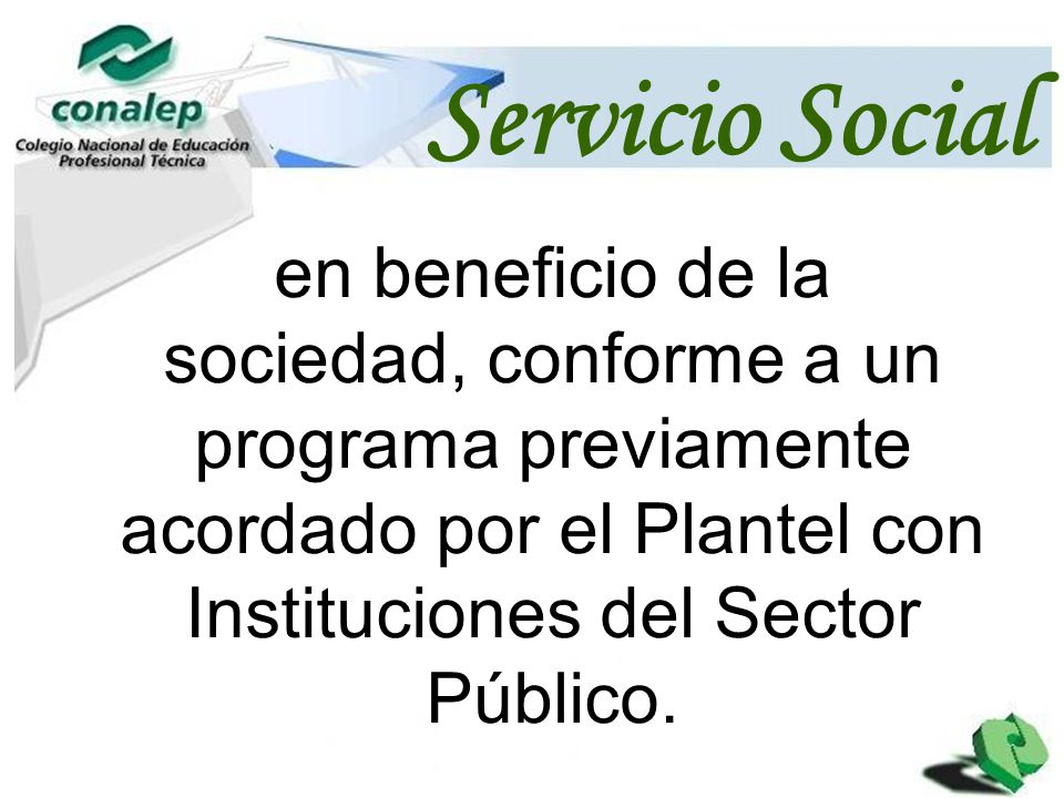 Servicio Social Servicio Social. en beneficio de la sociedad, conforme a un programa previamente.