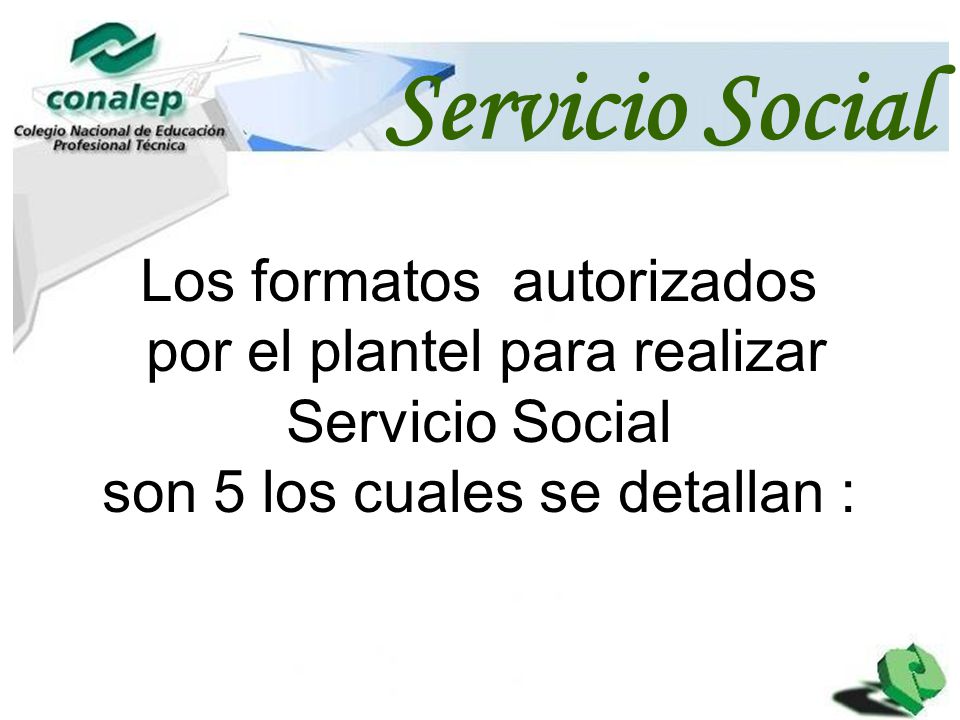 Servicio Social Los formatos autorizados por el plantel para realizar
