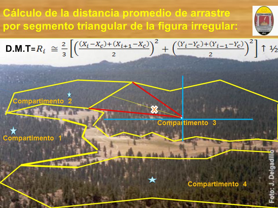 Cálculo de la distancia promedio de arrastre por segmento triangular de la figura irregular: D.M.T=