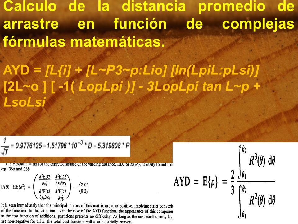 Calculo de la distancia promedio de arrastre en función de complejas fórmulas matemáticas.