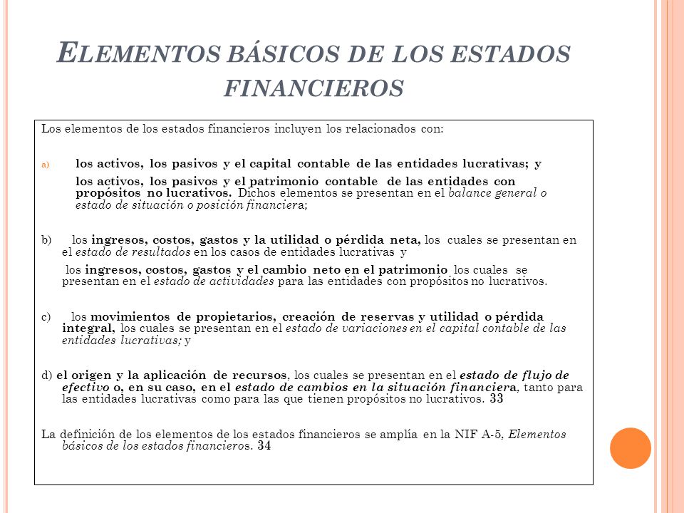 Elementos básicos de los estados financieros