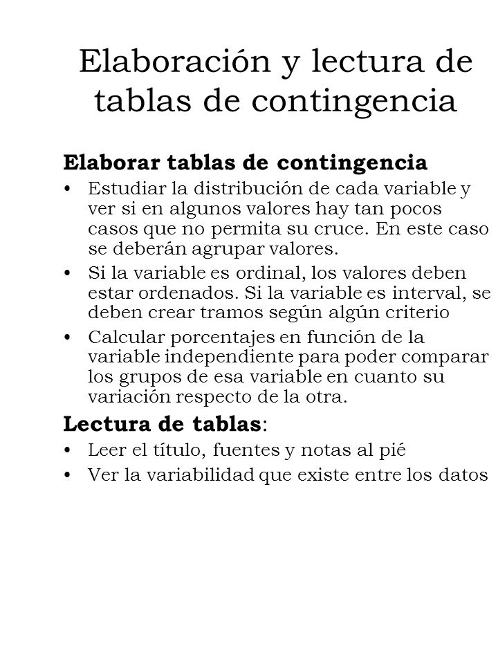 Elaboración y lectura de tablas de contingencia