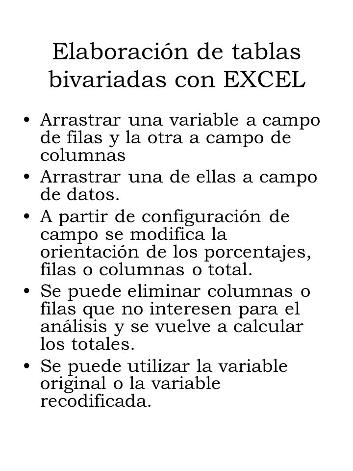 Elaboración de tablas bivariadas con EXCEL