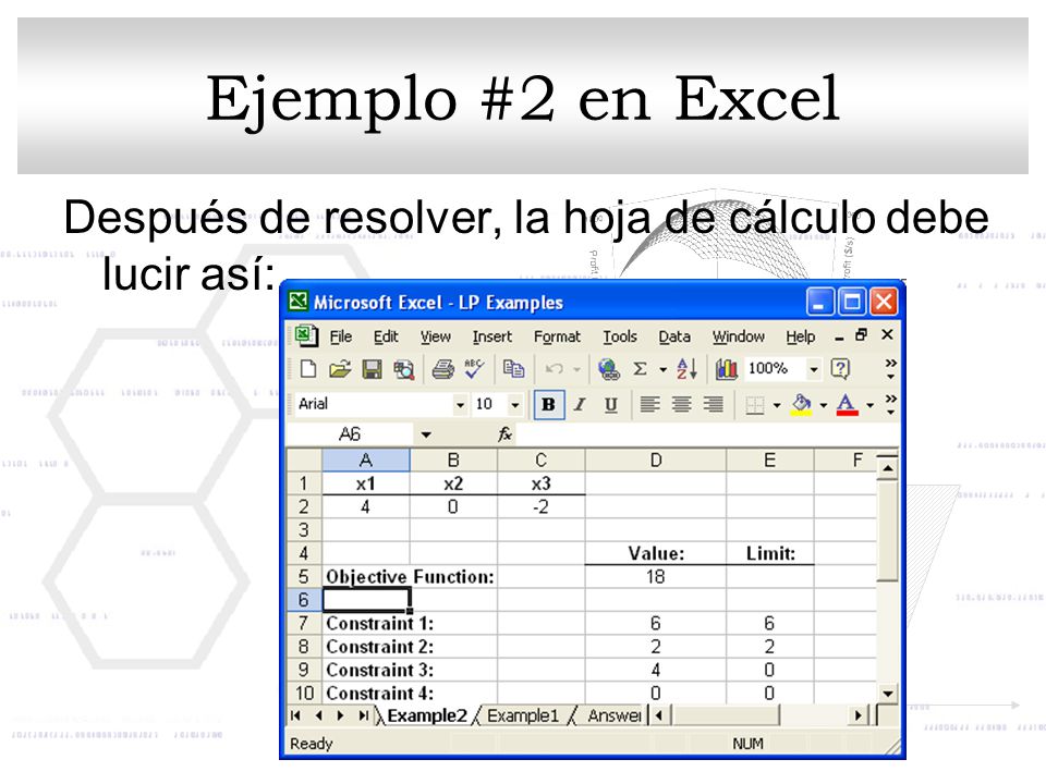 Ejemplo #2 en Excel Después de resolver, la hoja de cálculo debe lucir así: