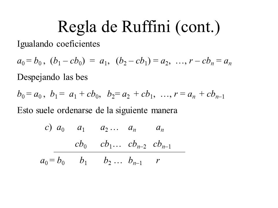 Regla de Ruffini (cont.)